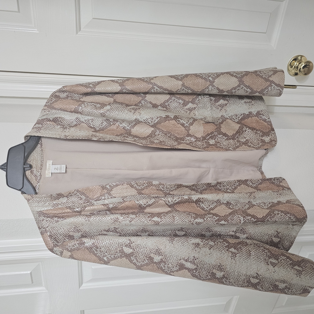 Chico's Cream and Brown Blazer with Snakeskin Pattern